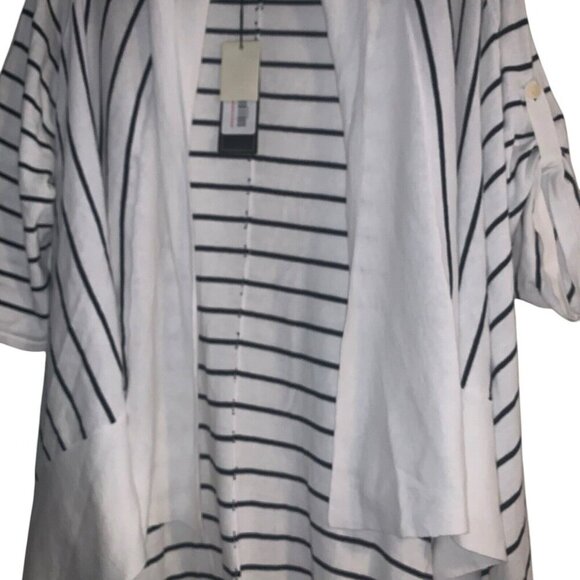 BCBGMAXAZRIA WOMEN'S STRIPED CARDIWRAP SWEATER NAVYSTRIPE S BUTTON SLEEVE NWT - Picture 9 of 11